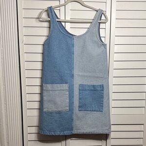 Carleen Denim Colorblock Dress with Pockets
